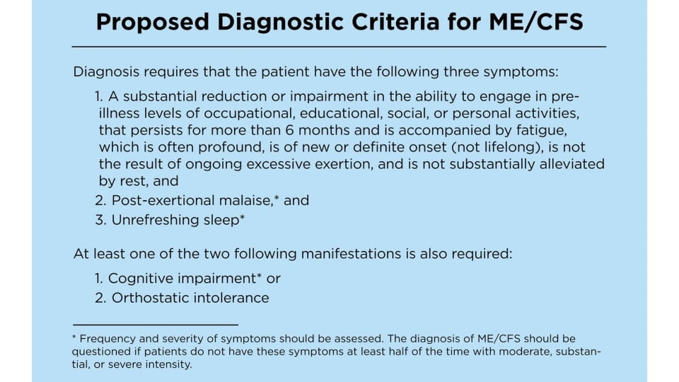 Diagnosis of ME/CFS  Myalgic Encephalomyelitis/Chronic Fatigue